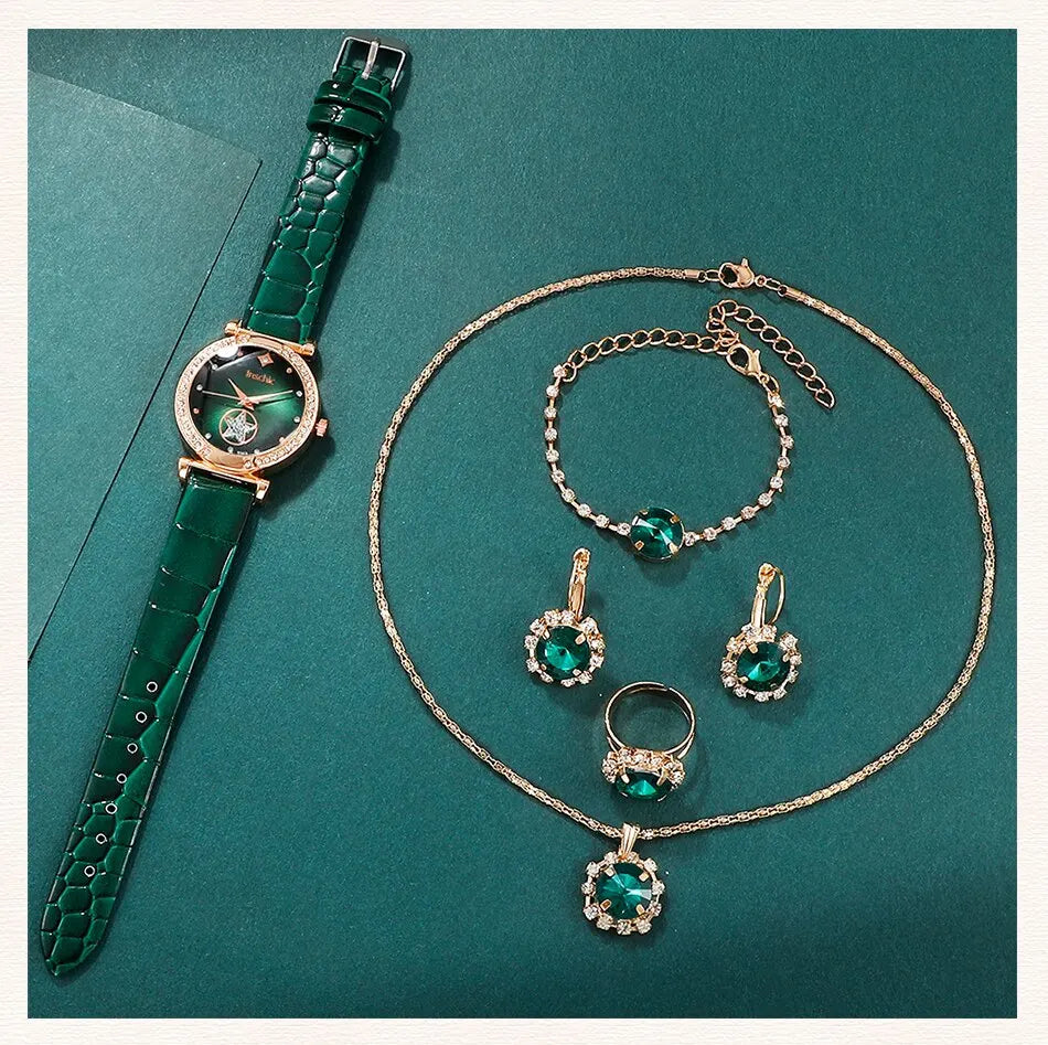 6-Piece Luxury Quartz Watch & Jewelry Set for Women