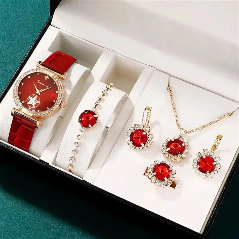 6-Piece Luxury Quartz Watch & Jewelry Set for Women
