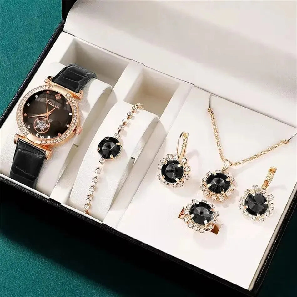 6-Piece Luxury Quartz Watch & Jewelry Set for Women