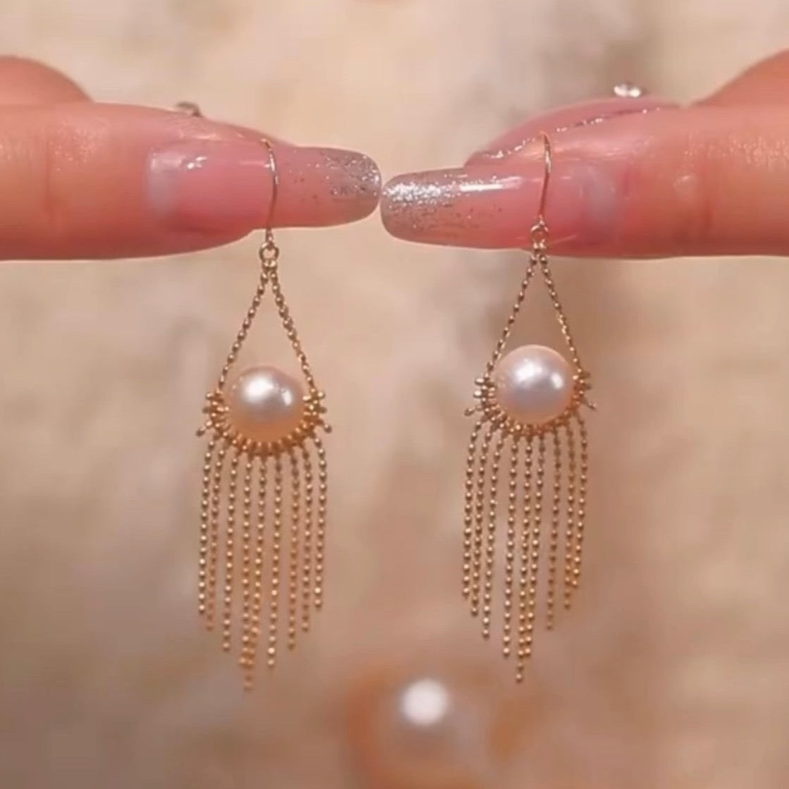 Mysterious Rasia Lace Pearl Earrings | 18k Gold Plated