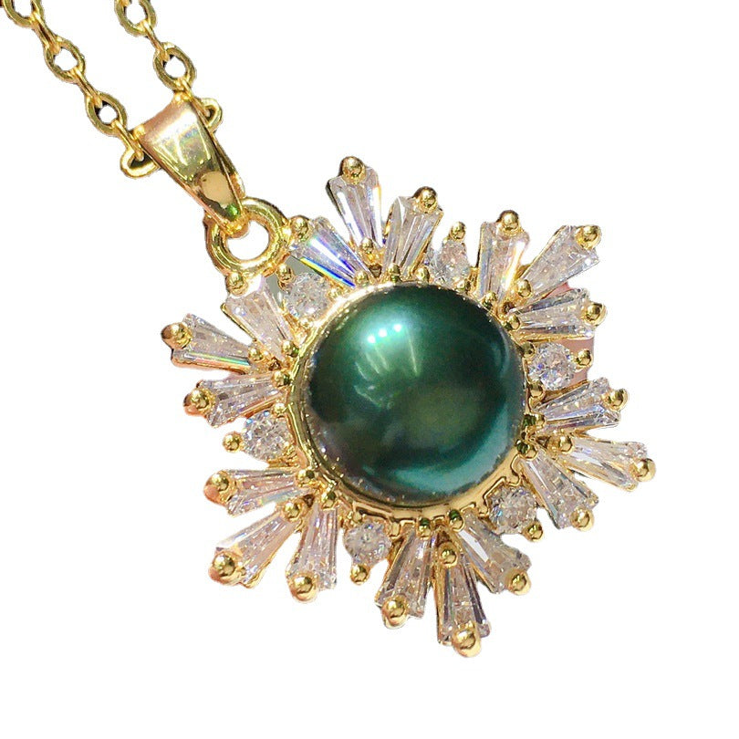 Black Green Real Pearl Jewelry Set in 6 Colors | Snowflakes Pearl Earrings Pearl Ring and Pearl Pendant | AAA Pearl Diamond Set for Women