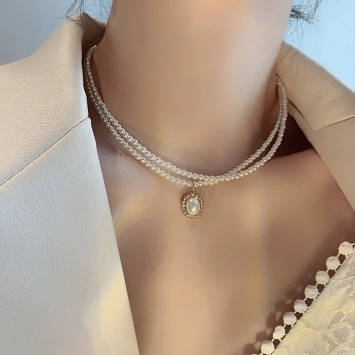 ��45% OFF��PEARL NECKLACE - DOUBLE LAYER