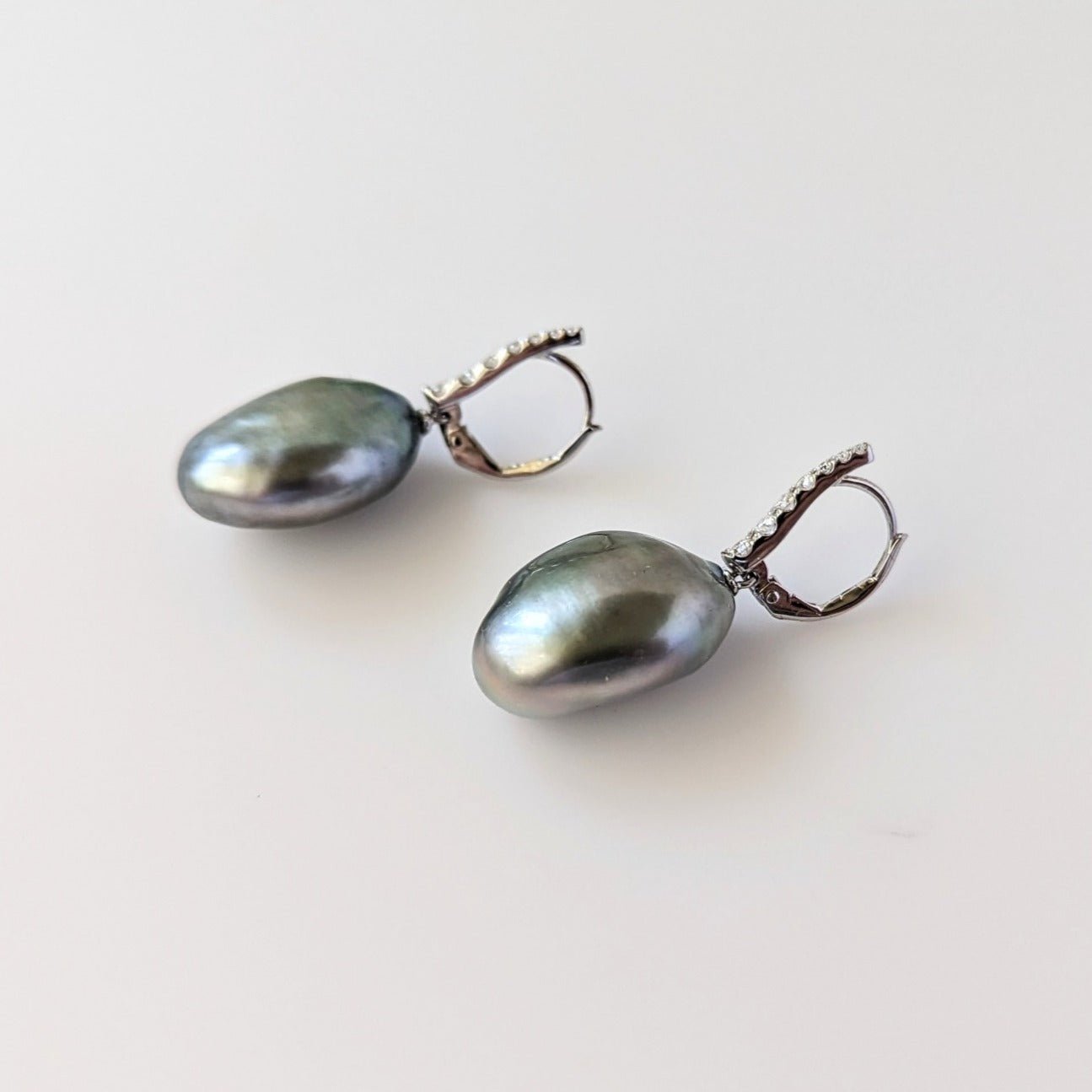 19-20mm Tahitian Keshi Pearl Dangling Lever-Back Earrings