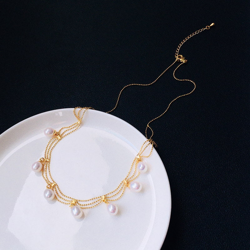 Multi Layered Pearl Pendant Necklace | Freshwater Pearl Pendant in 18K Gold Plated