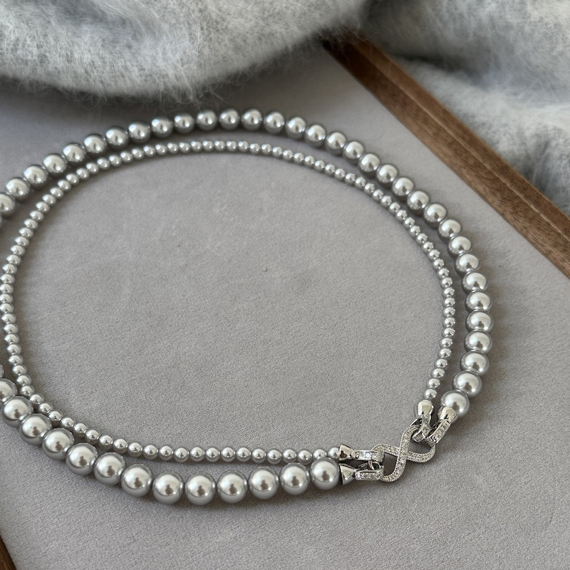 Dual Strand Two Size Freshwater Pearl Flower Clasp Necklace