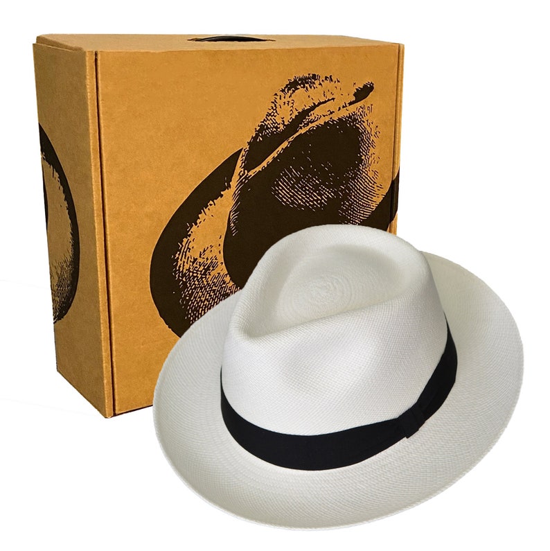 Teardrop Fedora Panama Hat | White Straw | Brisa Weave | Black Band | Handwoven in Ecuador - GPH - HatBox Included-BOX PACKING