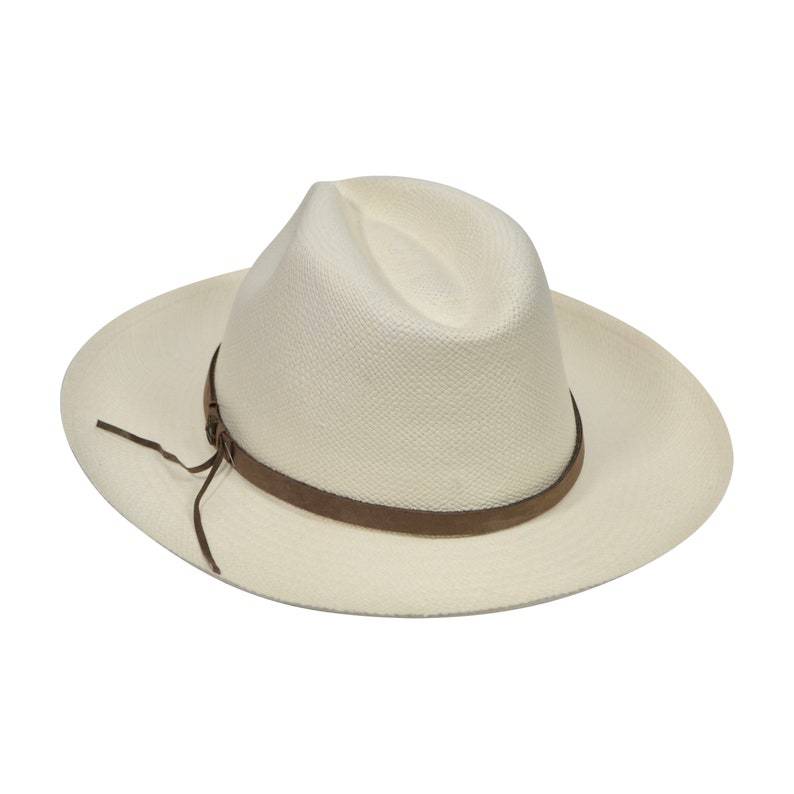 Original Panama Hat - Wide Brim Classic Fedora - White Straw - Brown Leather Band - Handmade in Ecuador by Ecua-Andino - EA-BOX PACKING