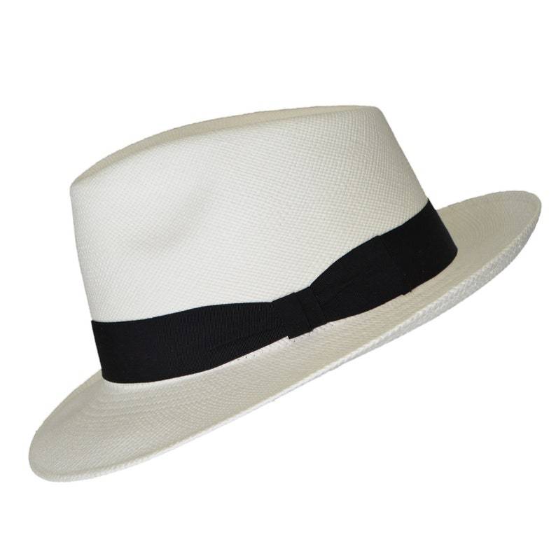 Teardrop Fedora Panama Hat | White Straw | Brisa Weave | Black Band | Handwoven in Ecuador - GPH - HatBox Included-BOX PACKING