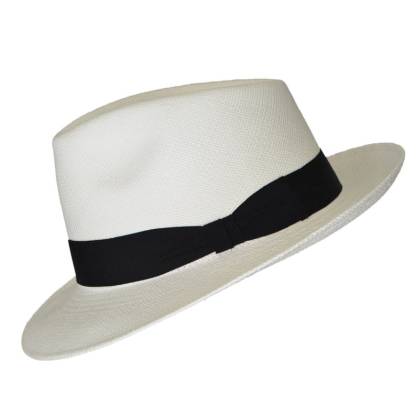 Teardrop Fedora Panama Hat | White Straw | Brisa Weave | Black Band | Handwoven in Ecuador - GPH - HatBox Included-BOX PACKING