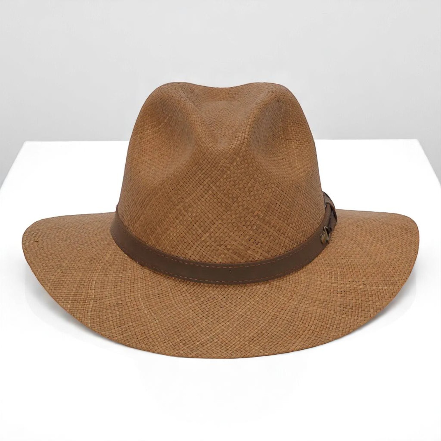 Can be rolls up for packing | Ecuador Straw Panama Hat - Brown