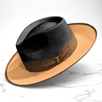 Two Tone | Exclusive Panama and Felt Fedora Hat - Black/Camel