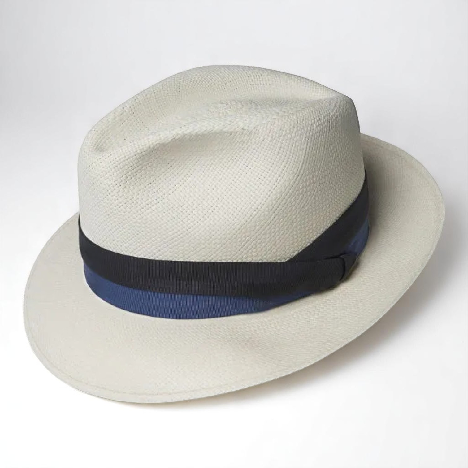 Two-color hatband | Handmade Panama Hat - Natural/Black/Blue