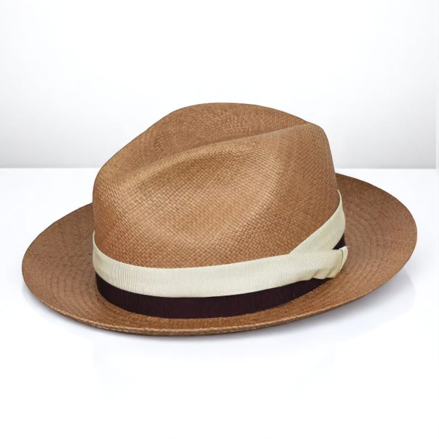 Two-color hatband | Handmade Panama Hat - Brown/White/Black