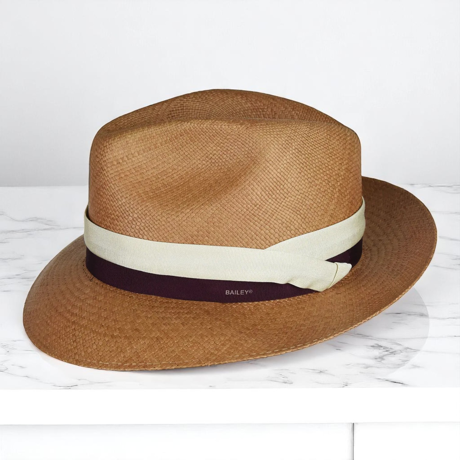 Two-color hatband | Handmade Panama Hat - Brown/White/Black