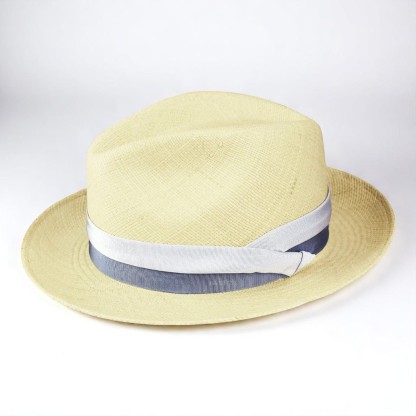 Two-color hatband | Handmade Panama Hat - Natural/Vintage Blue