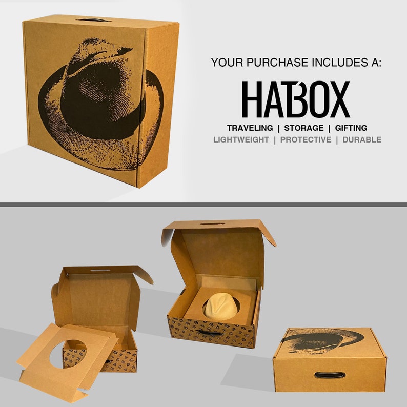 Original Panama Hat - Wide Brim Classic Fedora - White Straw - Brown Leather Band - Handmade in Ecuador by Ecua-Andino - EA-BOX PACKING