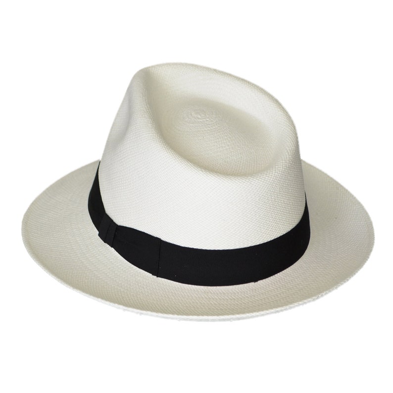 Teardrop Fedora Panama Hat | White Straw | Brisa Weave | Black Band | Handwoven in Ecuador - GPH - HatBox Included-BOX PACKING
