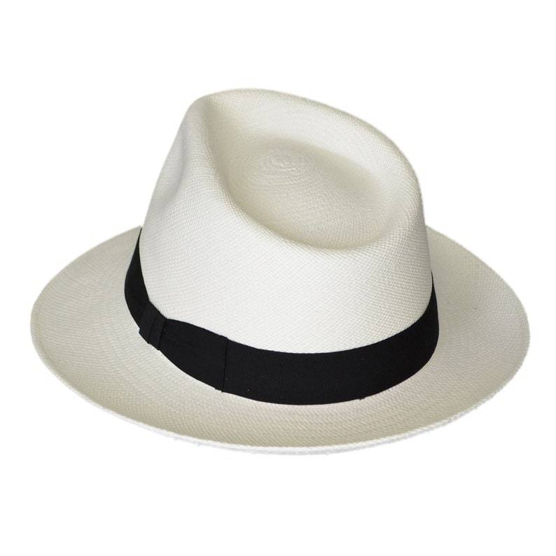 Teardrop Fedora Panama Hat | White Straw | Brisa Weave | Black Band | Handwoven in Ecuador - GPH - HatBox Included-BOX PACKING