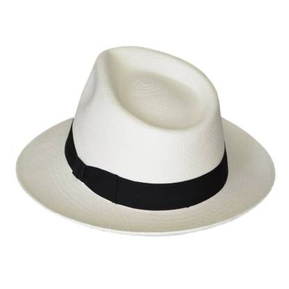 Teardrop Fedora Panama Hat | White Straw | Brisa Weave | Black Band | Handwoven in Ecuador - GPH - HatBox Included-BOX PACKING