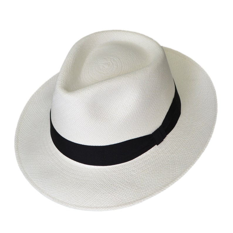 Teardrop Fedora Panama Hat | White Straw | Brisa Weave | Black Band | Handwoven in Ecuador - GPH - HatBox Included-BOX PACKING