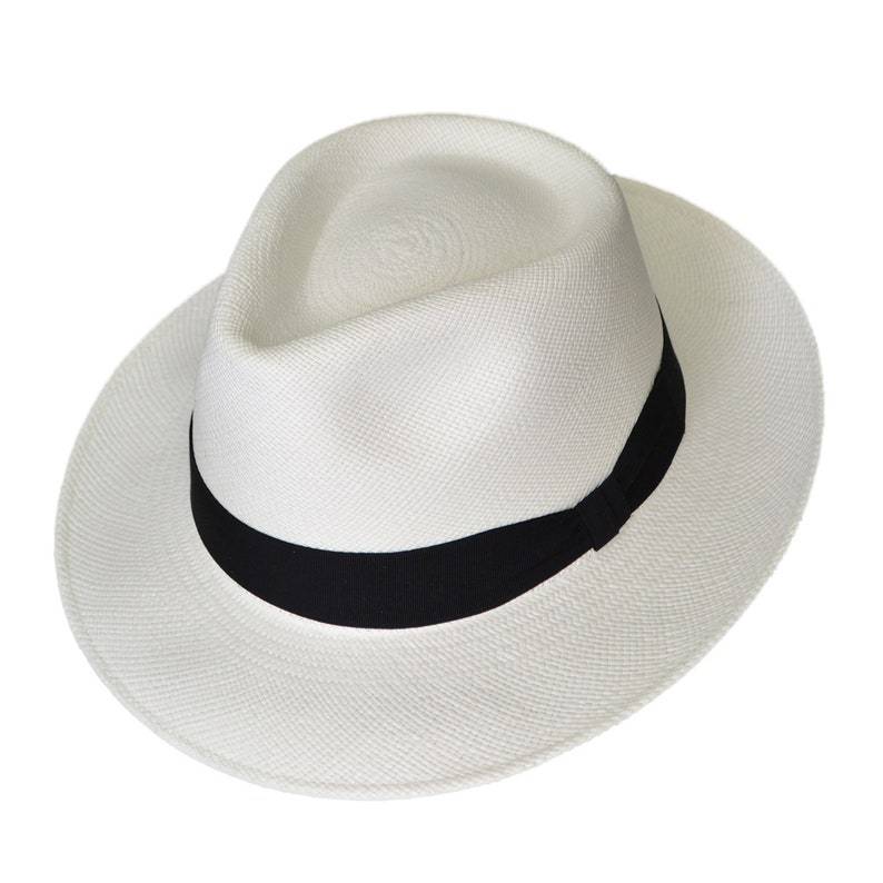 Teardrop Fedora Panama Hat | White Straw | Brisa Weave | Black Band | Handwoven in Ecuador - GPH - HatBox Included-BOX PACKING