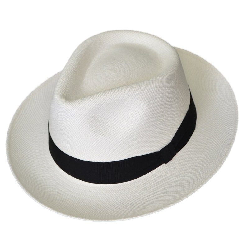 Teardrop Fedora Panama Hat | White Straw | Brisa Weave | Black Band | Handwoven in Ecuador - GPH - HatBox Included-BOX PACKING