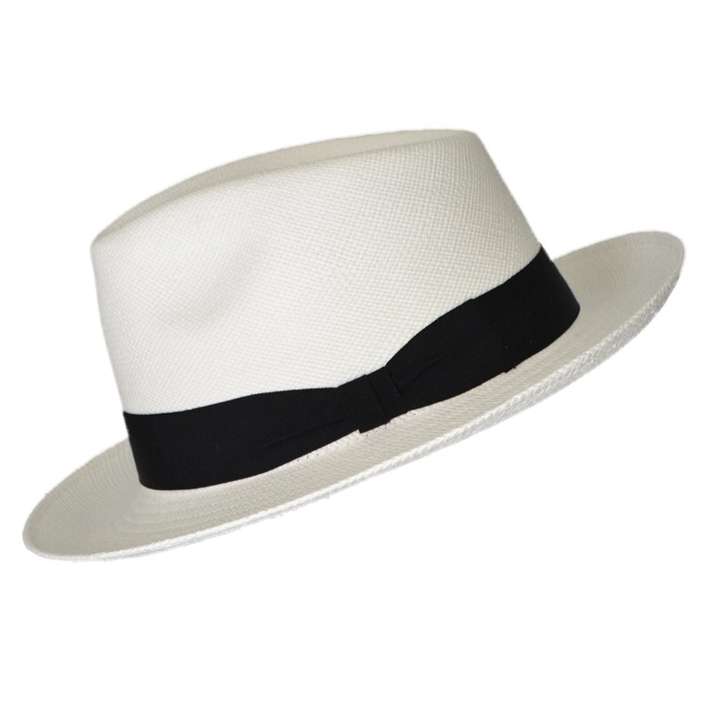 Teardrop Fedora Panama Hat | White Straw | Brisa Weave | Black Band | Handwoven in Ecuador - GPH - HatBox Included-BOX PACKING