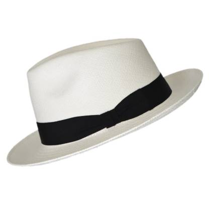 Teardrop Fedora Panama Hat | White Straw | Brisa Weave | Black Band | Handwoven in Ecuador - GPH - HatBox Included-BOX PACKING