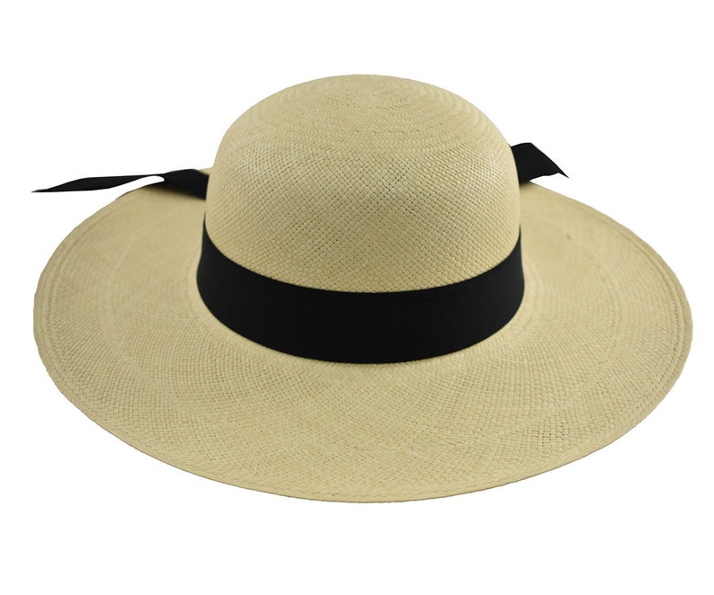 Classy Wide Brim Natural | Black Band | Genuine Panama Hat | Toquilla Straw | Handwoven in Ecuador - EA - HatBox Included