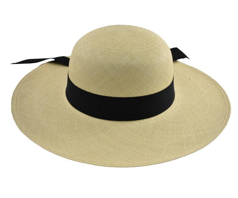 Classy Wide Brim Natural | Black Band | Genuine Panama Hat | Toquilla Straw | Handwoven in Ecuador - EA - HatBox Included