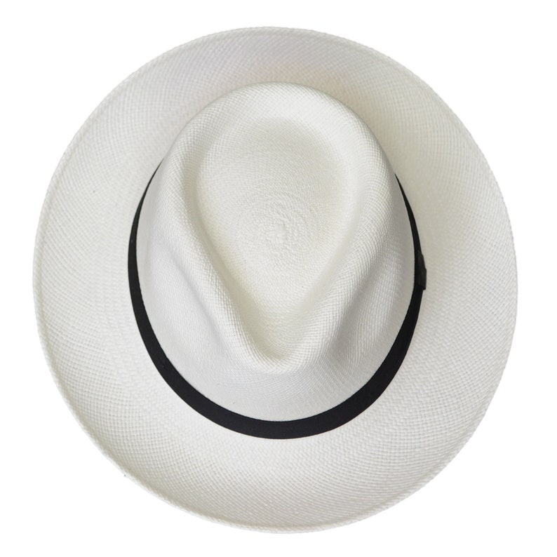 Teardrop Fedora Panama Hat | White Straw | Brisa Weave | Black Band | Handwoven in Ecuador - GPH - HatBox Included-BOX PACKING
