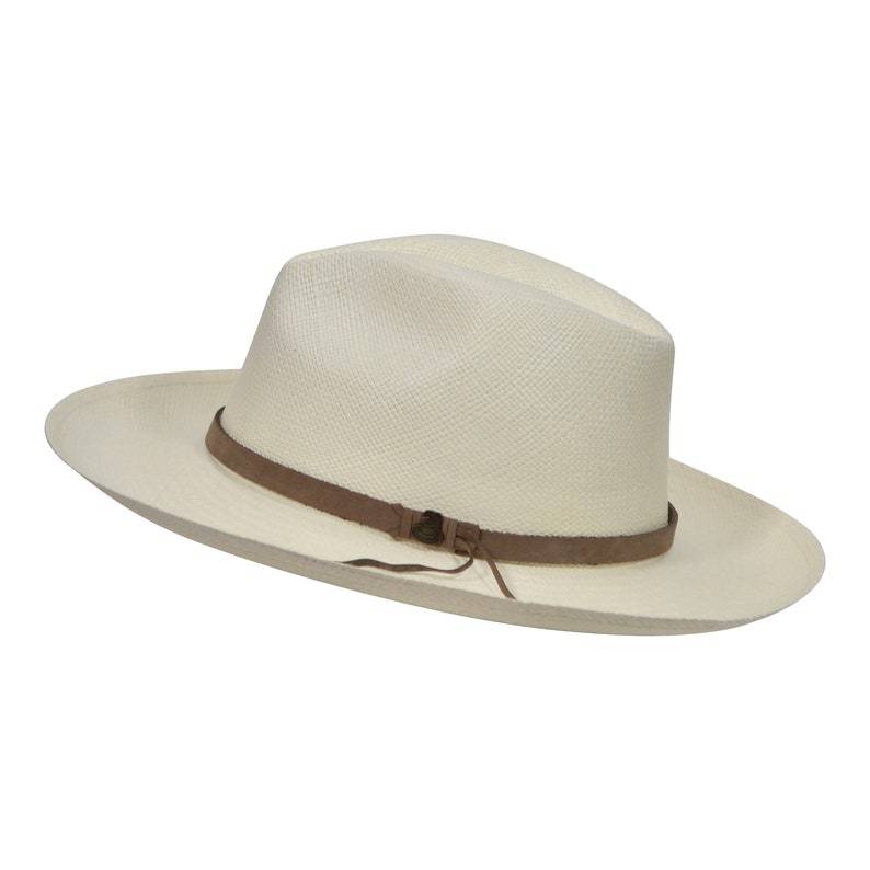 Original Panama Hat - Wide Brim Classic Fedora - White Straw - Brown Leather Band - Handmade in Ecuador by Ecua-Andino - EA-BOX PACKING