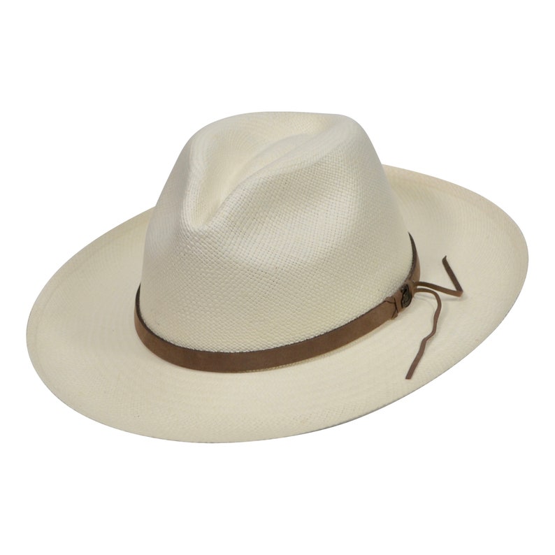 Original Panama Hat - Wide Brim Classic Fedora - White Straw - Brown Leather Band - Handmade in Ecuador by Ecua-Andino - EA-BOX PACKING