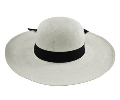 Classy Long Brim White | Black Band | Genuine Panama Hat | Toquilla Straw | Handwoven in Ecuador - EA - HatBox Included