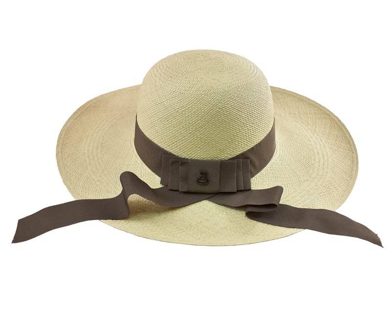 Classy Long Brim | Genuine Panama Hat | Natural Toquilla Straw | Brown Band | Handwoven in Ecuador - EA - HatBox Included