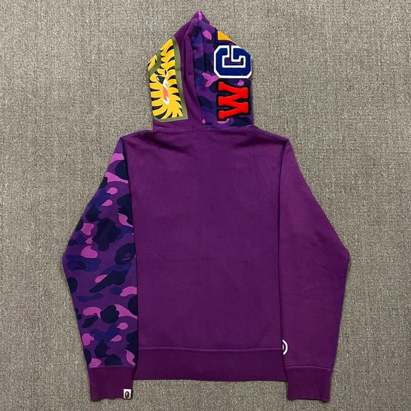 Camo Print Panel Zip Cardigan Hoodie