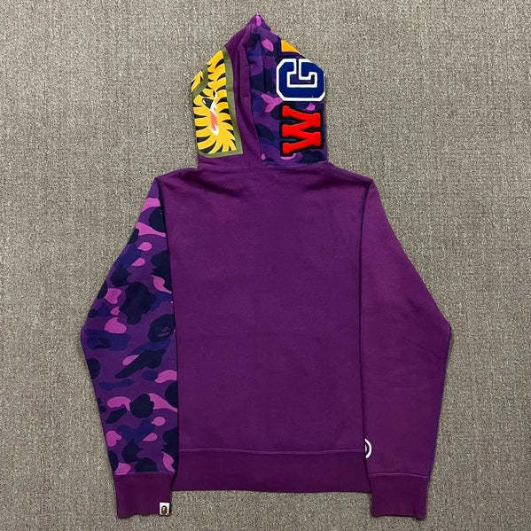 Camo Print Panel Zip Cardigan Hoodie