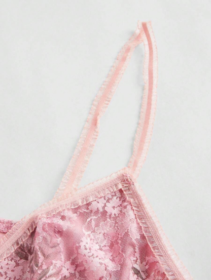 Fairycore Plus Size Rose Pattern Lace Fabric Babydoll Cami And Top