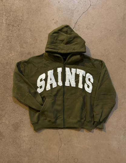 TWO PIECE SET-“SAINTS” CROOKED ZIP UP HOODIE&PANT v2