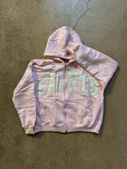 TWO PIECE SET-“SAINTS” CROOKED ZIP UP HOODIE&PANT v2