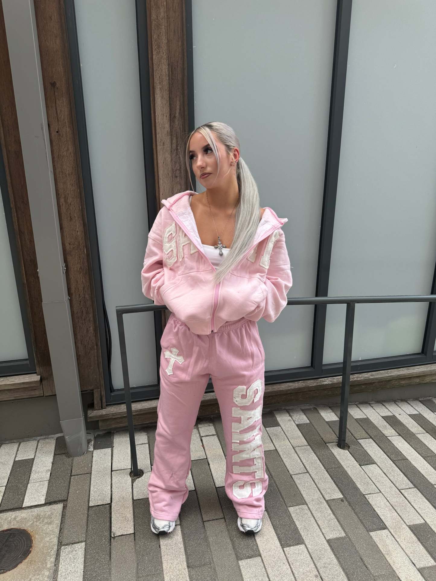 TWO PIECE SET-“SAINTS” CROOKED ZIP UP HOODIE&PANT v2