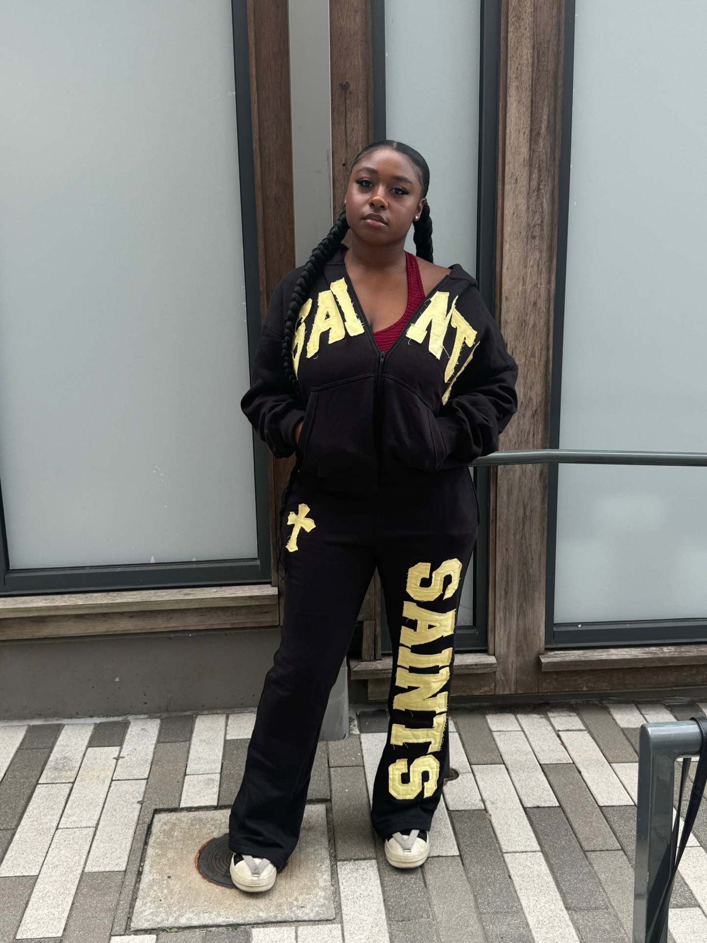 TWO PIECE SET-“SAINTS” CROOKED ZIP UP HOODIE&PANT v2