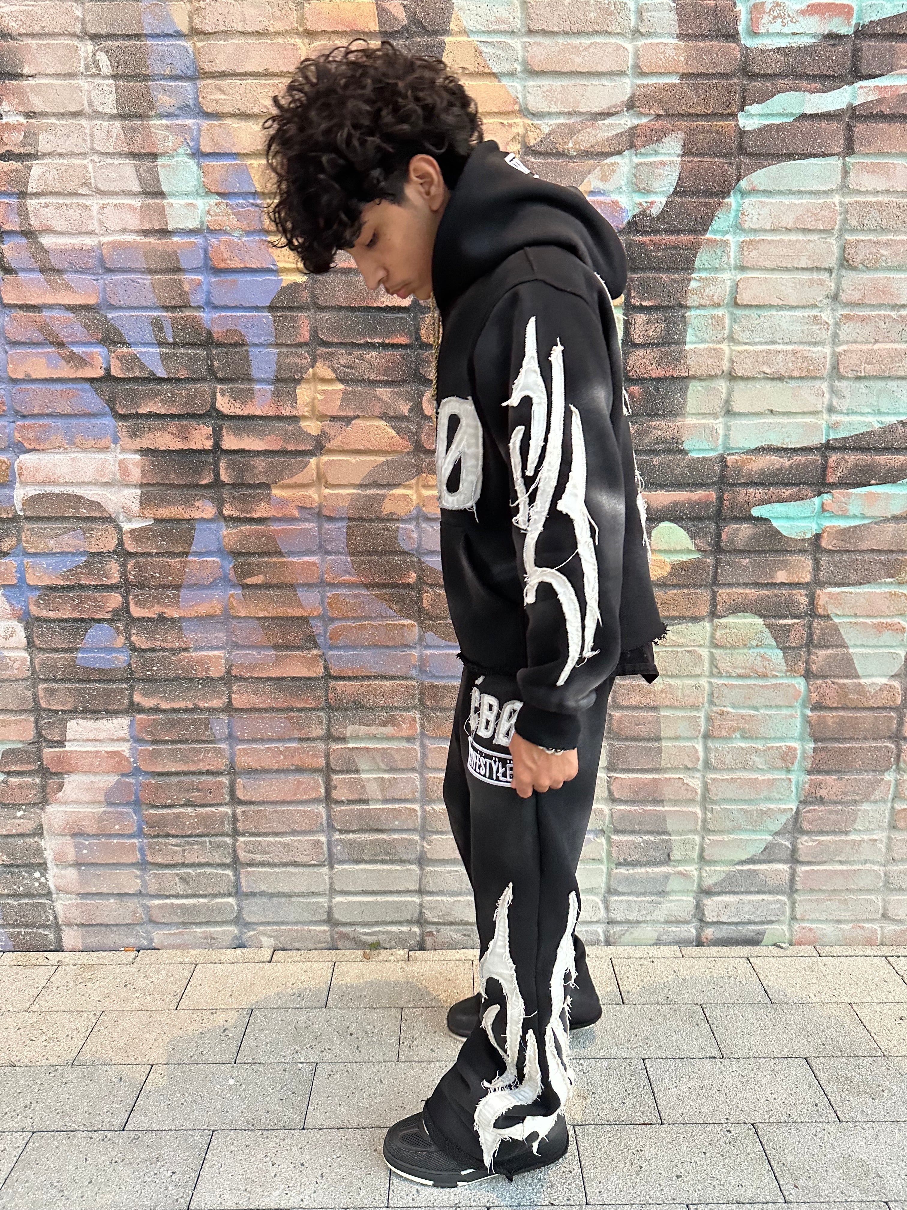 Patchwork casual hoodie set