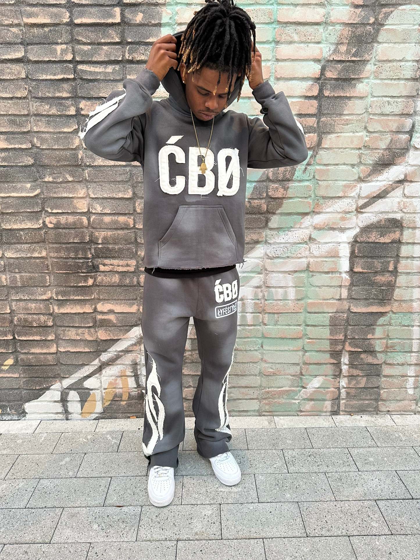 Patchwork casual hoodie set