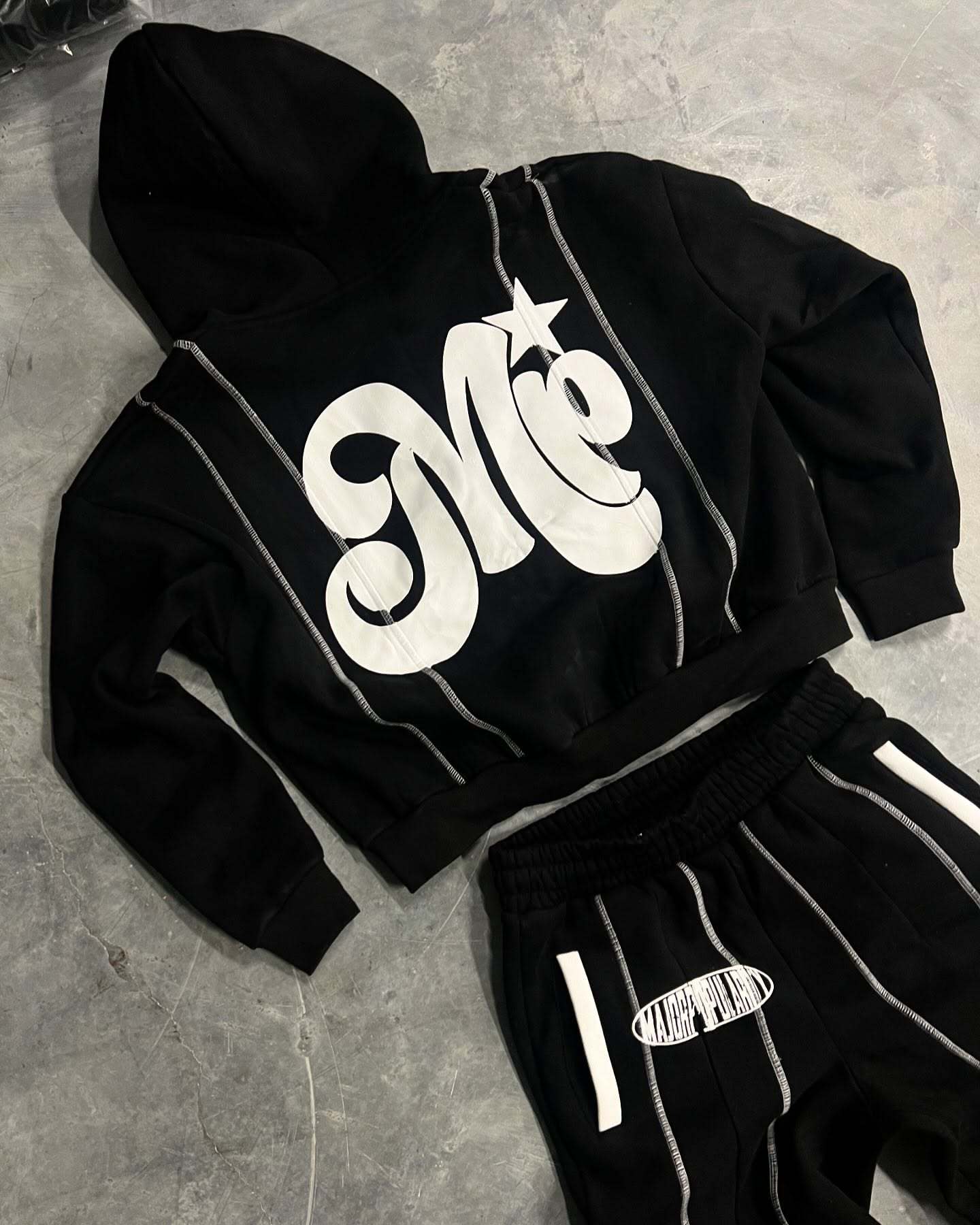 Casual patchwork hoodie set