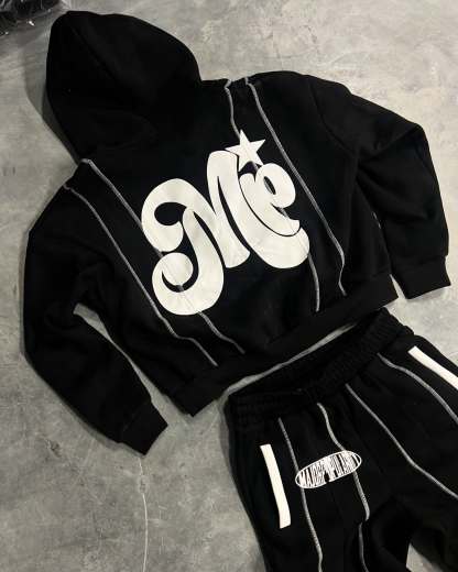 Casual patchwork hoodie set