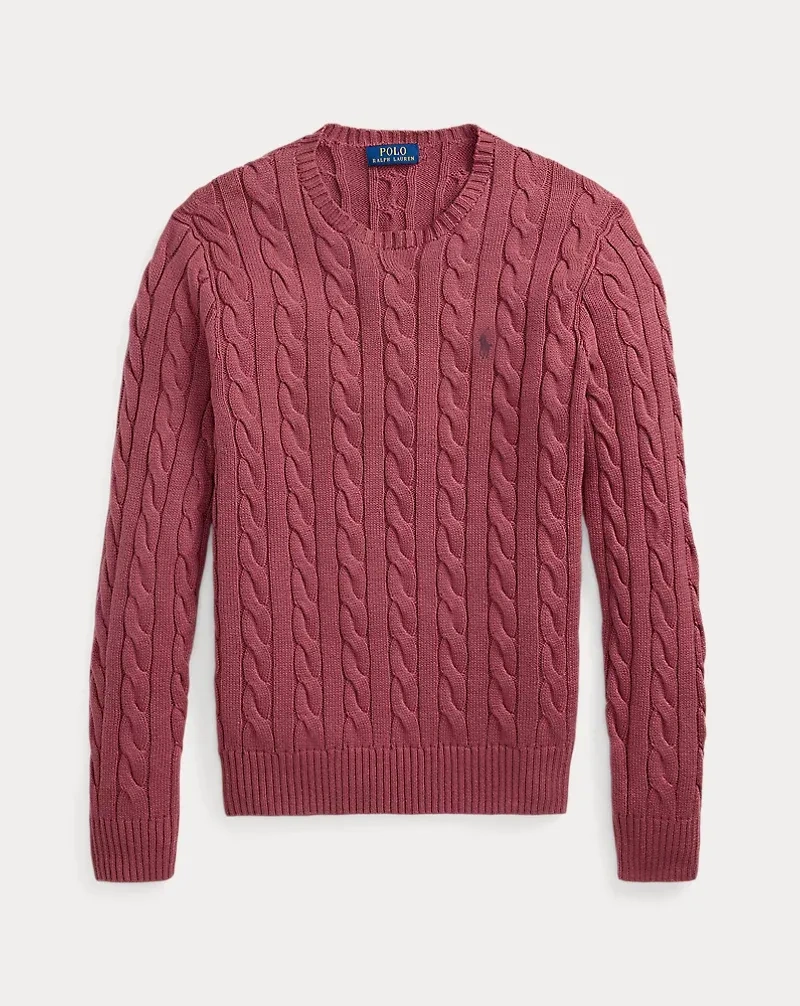 POLO Cable-Knit Cotton Crew Neck Sweater