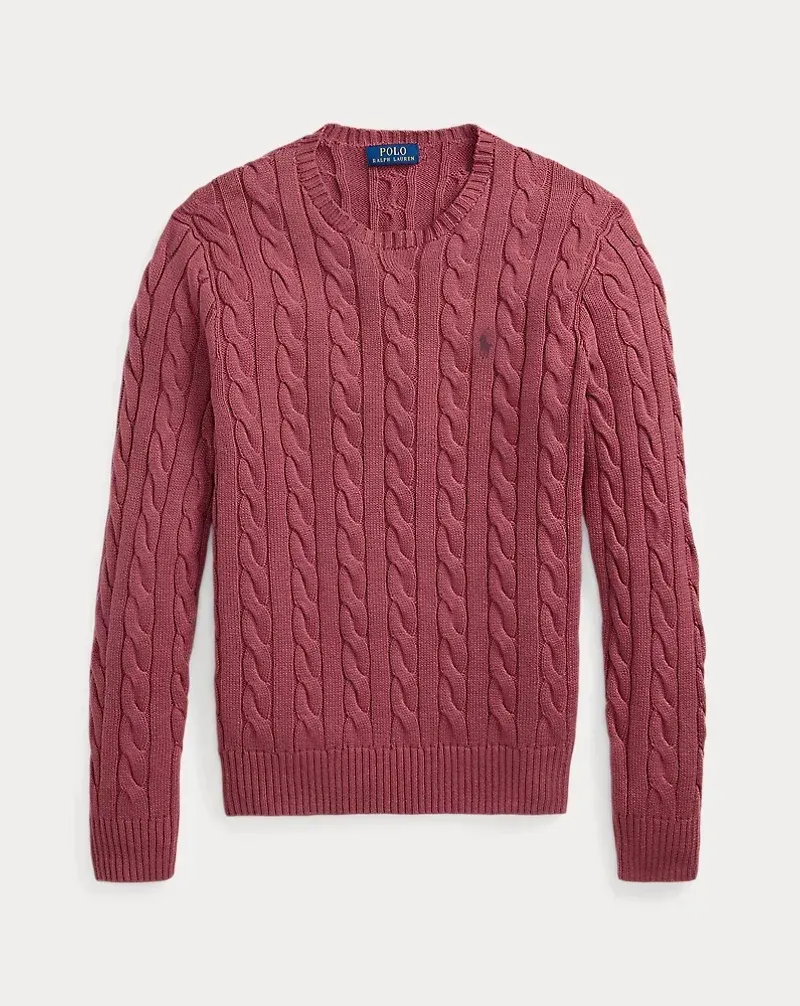 POLO Cable-Knit Cotton Crew Neck Sweater