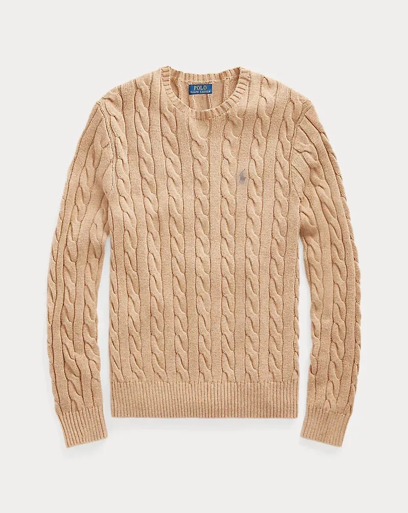 POLO Cable-Knit Cotton Crew Neck Sweater