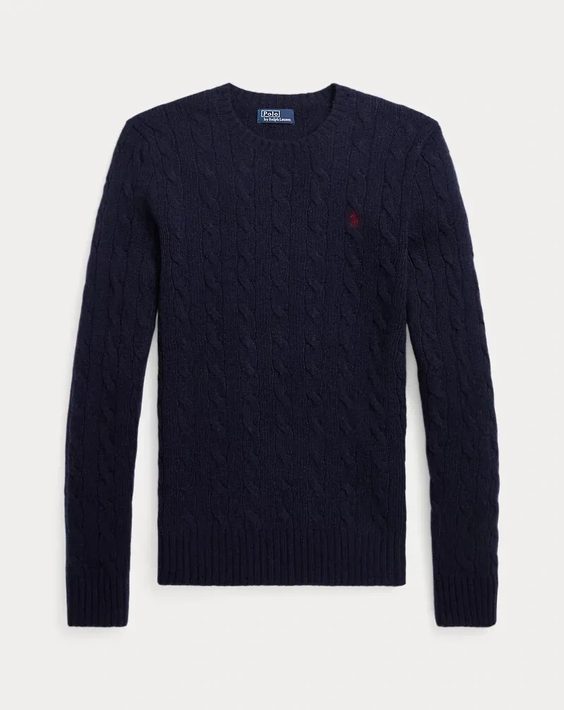 POLO Cable-Knit Cotton Crew Neck Sweater
